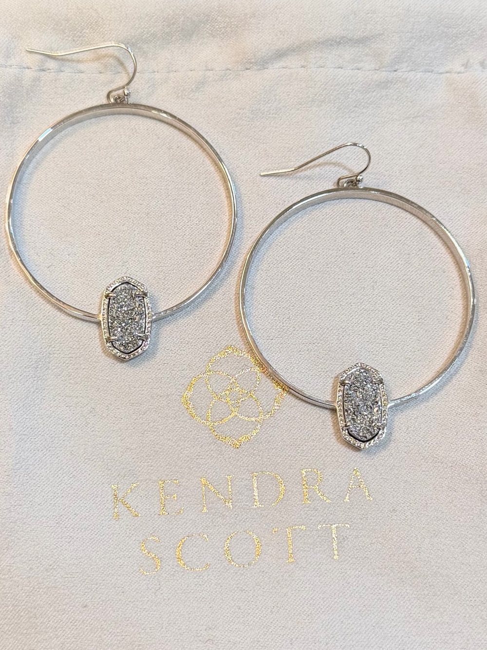 Kendra Scott Elora Hoop Earrings Silver Platinum Drusy Retired Style